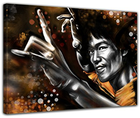Bilderdepot24 Bild auf Leinwand | Bruce Lee - gelb in 120x90 cm als Wandbild XXL | Wand-deko Dekoration Wohnung modern Bilder | 170228-120x90