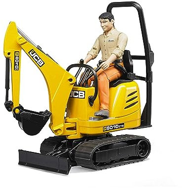 bruder 62002 - JCB Mikrobagger 8010 Cts mit Bauarbeiter - 1:16 Baustelle Baufahrzeug Löffelbagger Minibagger Arbeiter bworld Baumaschine Spielzeug-Figur