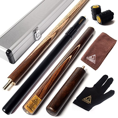 CUESOUL 57 inch Handcraft 3/4 Jointed Snooker Cue with Mini Butt End Extension Packed in Aluminium Cue Case D306