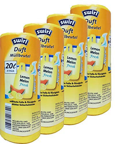 4x Swirl Tragegriff Duft Müllbeutel 20L - Lemon Melon fresh (25 Beutel/Rolle) - 100 Beutel - 20 Liter