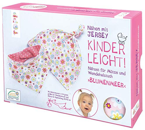 Nähen mit Jersey - Kinderleicht! Nähset Mütze und Wendetuch Blumenmeer für Babygrößen 56-92: Anleitung und Material für eine Knotenmütze und ein Wendedreieckstuch aus Jersey-Stoff für Mädchen zum Selbernähen