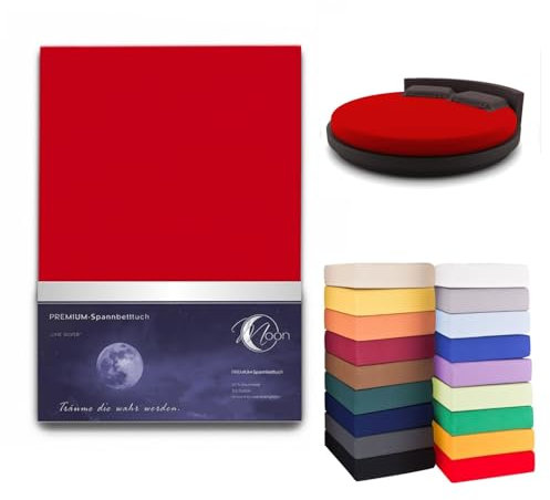 Moon Spannbettlaken RUND 245cm auch fürs Wasserbett 190g/m² Line Silver Spannbetttuch rot