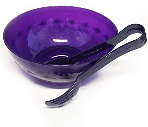 Harfield Salad Fruit Bowl & Serving Tong - Purple Sparkle Reusable Virtually Unbreakable Polycarbonate Plastic