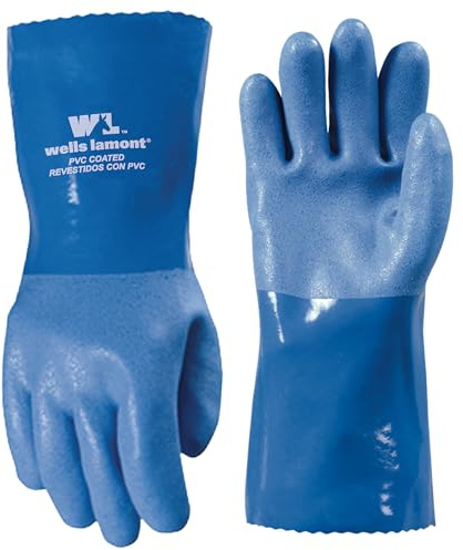 Wells Lamont Heavy Duty Rubber Gloves with PVC Coating, Chemical and Abrasion Resistant, Waterproof, 12-Inch Cuff, Large, Blue (174L)