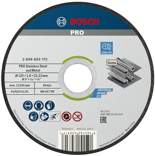 Bosch PRO and Metal Trennscheibe, 125 x 1.6 x 22.23 mm, gerade | für Stahl, Edelstahl, Ø 125 mm, Professional Zubehör Kleiner Winkelschleifer