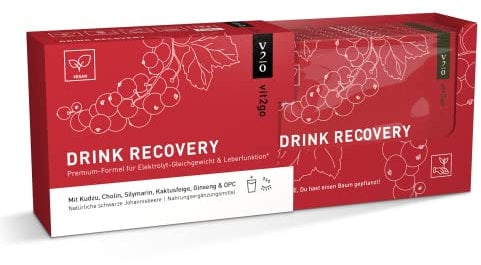 Vit2go DRINK RECOVERY (10 Sachets) - Elektrolyt Pulver zum Trinken, Vitamin Pulver Getränk Hangover Kit, erfrischender Geschmack (Johannisbeere), Elektrolyte Getränk Recovery Drink Hilft Bei Kater