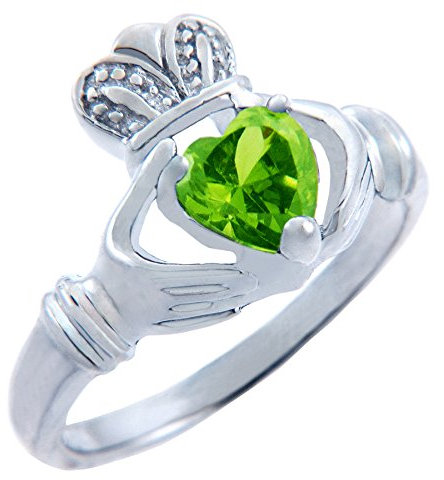 Sterling Silber Claddagh Ring mit Peridot Zirkonia Herz