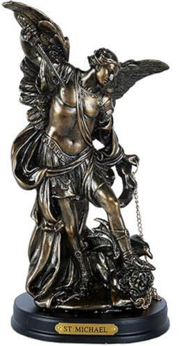 Pacific Giftware St. Michael San Miguel The Great Protector Archangel Defeating Satan Figurine 8 Inch Tall Wooden Base with Brass Name Plate