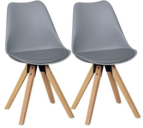 Wohnling 2er Set Retro Esszimmerstuhl Lima grau, Polsterstuhl Skandinavisch Rückenlehne, Küchenstuhl Kunstleder gepolstert