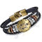 Flongo Lederarmband Horoskop Armband Damen Armkette Herren Armreif, Leder-Armband Armreif Manschette Manschettenknopf Schwarz Gold Golden Horoskop Tierkreis Sternzeichen Sternbild Waage