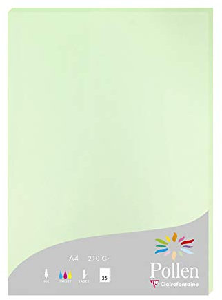 Clairefontaine 24205C Packung mit 25 Karten Pollen 210g, DIN A4, 21 x 29,7cm, Grün