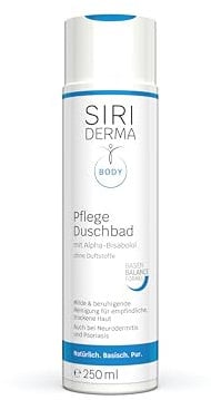 SIRIDERMA Pflege-Duschbad | Veganes, basisches Duschgel für trockene und empfindliche Haut | Auch bei Neurodermitis, Psoriasis (ohne Parfum, 250 ml)