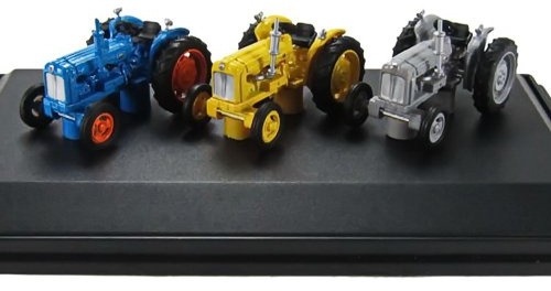 Oxford Diecast 76SET10A Triple Tractor Set Blue Yellow Grey
