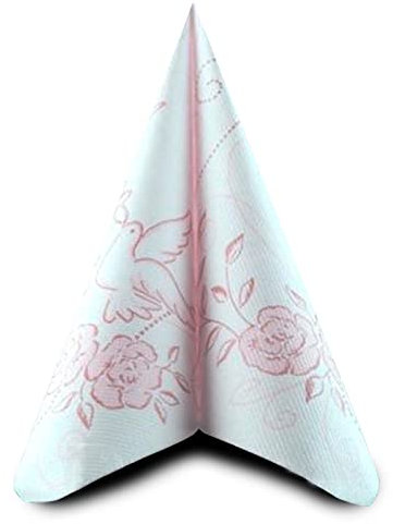 50 Servietten, stoffähnlich, Airlaid 1/4-Falz 40 cm x 40 cm Hochzeit Rosa Bordeaux Tauben Verlobung ...