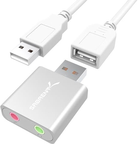 SABRENT USB Audio Adapter, External Sound Card, 3.5mm to USB Headphone Adapter, Stereo Sound Adapter, USB DAC with TRRS, USB extension included (AU-EMAC)