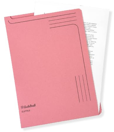 Exacompta - Ref 4604Z - Guildhall - Slip file, 315 x 230mm, 230gsm Filing Board, Top & Side Openings, Printed Space for Titles, Holds Approx. 50 Sheets of A4 Paper - Pink, Pack of 50