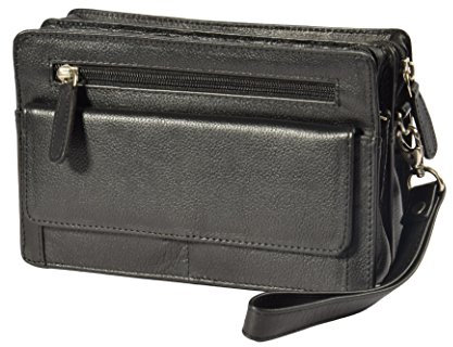 Mens Leather Wrist Bag Clutch Organiser Travel Organiser Bag RALF Black