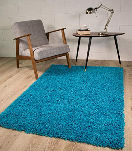 The Rug House Soft Non Shed Thick Plain Easy Clean Shaggy Rugs Ontario - 16 Colours and 8 (Teal 110x160cm)