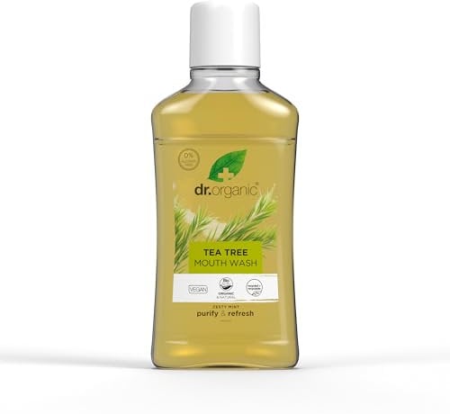 Dr Organic Tea Tree Mouthwash, Alcohol Free, Fluoride Free, Refreshing, Natural, Vegan, Cruelty-Free, Paraben & SLS-Free, Organic, 500ml, Packaging may vary