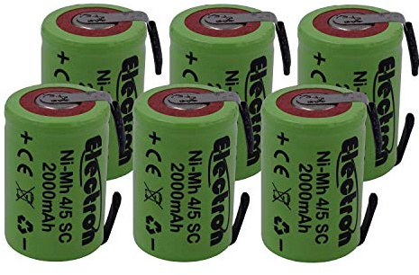 6 X Batteria ricaricabile NiMh 4/5 SC 1,2V 2000mAh 22x33mm subC a saldare linguette per pacchi batteria