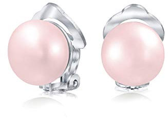 Rosa Pallido Perla D'Acqua Dolce Coltivata Clip Su Orecchini A Sfera Per Le Donne .925 Sterling Silver Orecchio Non Forato