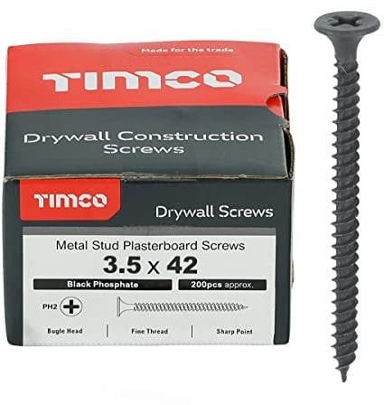 TIMCO PH2 Philips Drywall Screws - 3.5 x 42 - Black - Box of 200