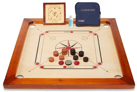Uber Games – Premium Carrom Board Set – 78x78cm Official Size Playing Board Including All - Hardwood Edges for Better Rebound – Made in India (Nur Brett)