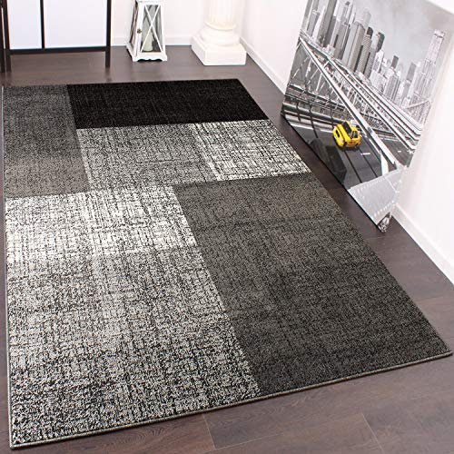 Paco Home Designer Teppich Kurzflor Karo Muster Schwarz Grau Meliert, Grösse:60x110 cm