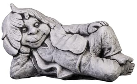 gartendekoparadies.de Gnom Träumer, Steinfigur Wichtel, H. 24 cm, 10 kg, Grau, frostsicher aus Steinguss für Außenbereich