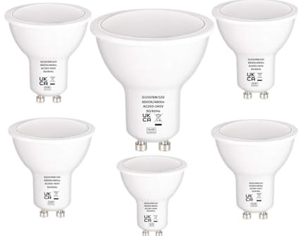 Tech Traders GU10 6W LED Bulb, 6000K Cool White,60W Halogen Bulb Equivalent, 480LM, LED Spot Bulb, 120 Degree Beam Angle, Non Dimmable, Perfect for Indoor Use, 6 Pack