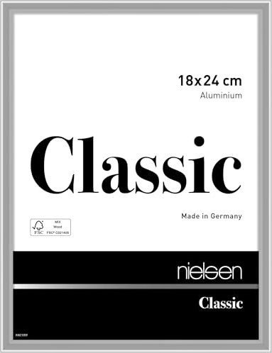 nielsen Bilderrahmen, 18 x 24 cm, Aluminium, Silber glanz, Fotorahmen zum Auftstellen und Aufhängen im Hoch- & Querformat, Echtglas, Classic