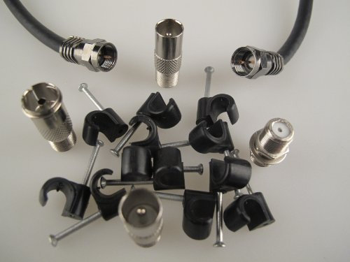 The One Stop Sat Shop ® 10m black universal satellite & aerial cable extension kit with satellite & coax adaptors and cable clips