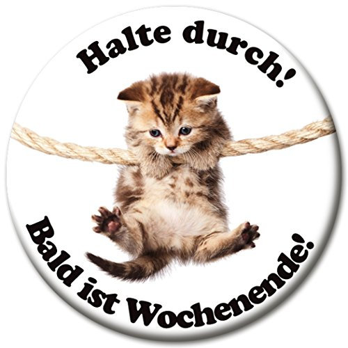 Kühlschrankmagnet Katze mit lustigem Spruch „Halte Durch!“, Magnete für Magnettafel, Bunt, stark groß rund 50mm