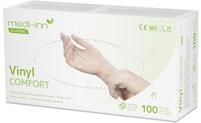 Medi-Inn+ Handschuhe, Vinyl puderfrei Comfort Größe M 93022 Einweghandschuhe Hygiene Vinylhandschuhe, 100 Stück