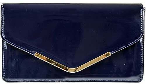 Fi9 Pochette/sac à main Cuir verni Mariage Soirée Fête - bleu - bleu marine,