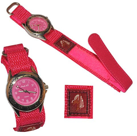 alles-meine.de GmbH Kinderuhr - Pferd - mit Klettband/Stoff Armband - pink rosa - Uhr Kinder Armbanduhr Tier Tiere Pferde Analog/Pferdeuhr
