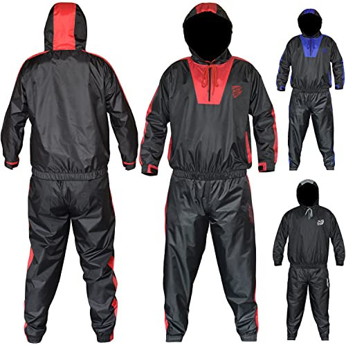 AQF Sauna Vetement De Sudation Femme Homme Fitness Combinaison Sudation Costume Sauna Sweat Suit Running Gym Jogging Survetement Tenue de Sudation (Tenue complète) (Rouge, X-Grande)
