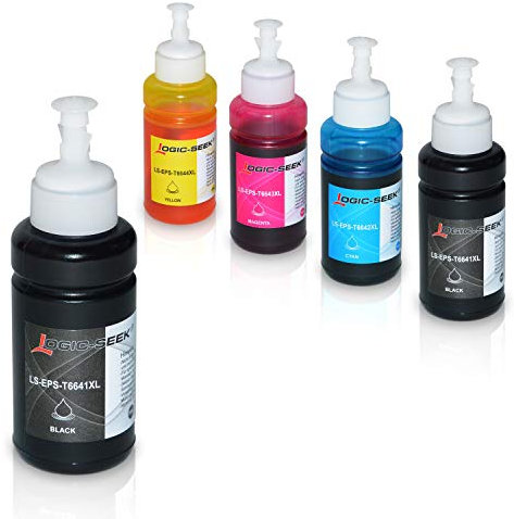 5 Tinten kompatibel für Epson EcoTank L300 L350 L355 L365 L455 L550 L555 L565 L655 L100 L200 ET2550 ET2500 ET4500 ET4550 T6641 T6642 T6643 T6644, je 70ml