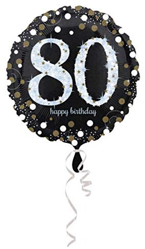 Amscan 3374201 - Standard Folienballon Happy Birthday 80, Durchmesser circa 43 cm, Heliumballon, Geburtstag