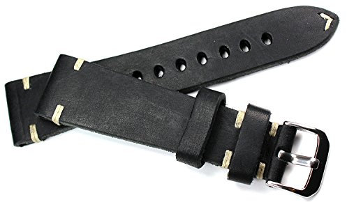 Sulla RIOS1931 22 mm Vintage Leder Deutsch Fliegerband Retro Look Pilot schwarz 22/18mm