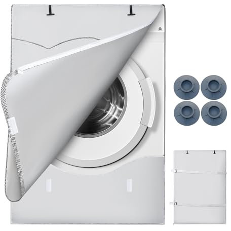 Coprilavatrice da Esterno Impermeabile,Copertura Totale su 4 lati Doppia cerniera anteriore Posteriore,Rivestimento Argentato Bifacciale Addensato,Copri Asciugatrice 60 * 65 * 85CM(12KG/XL)