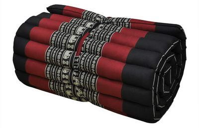 Wilai Kapok, cuscino tailandese, per yoga, massaggi, cuscino in tanna, cuscino da seduta, motivo: elefante nero/rosso (tappetino sottile, 55 x 5 x 180)