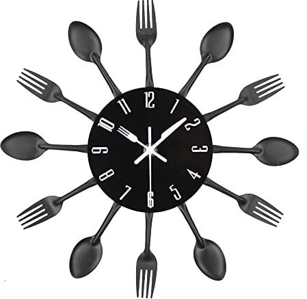 Timelike 3D Removable Modern Creative Cutlery Kitchen Spoon Fork Wall Clock Mirror Wall Decal Wall Sticker Room Home Decoration