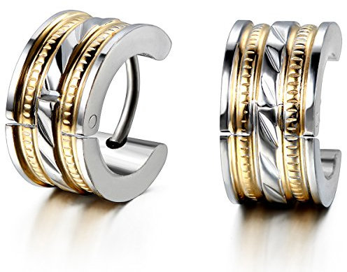 JewelryWe Schmuck Herren Ohrringe, Elegant Poliert Creolen Ohrstecker, Edelstahl, Gold Silber