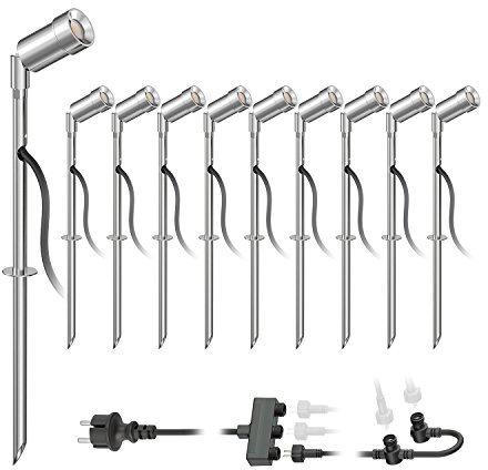 ledscom.de LED Gartenstrahler Spico mit Erdspieß für außen IP44 je 105lm warm-weiß 10er Set