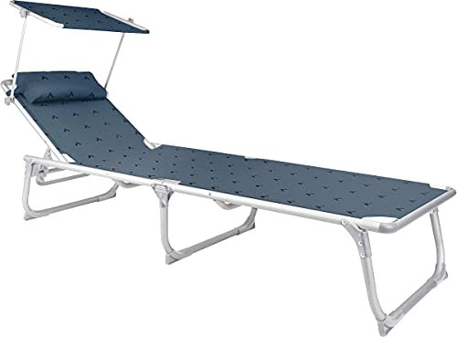 BERGER Sonnenliege mit Dach | Klappbare Campingliege mit 5-Fach Verstellbarer Rückenlehne & Kopfpolster | Wetterfeste Gartenliege aus Aluminium, schnelltrocknend & belastbar bis 120 kg