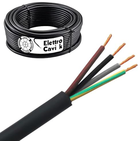 ELETTROCAVI K - CAVO ELETTRICO H07RN-F 4G2,5 mm² IN GOMMA NEOPRENE SUPER FLESSIBILE USO INTERNO/ESTERNO QUADRIPOLARE 4 POLI CPR 0,6/1 kV IEMMEQU PROFESSIONALE MADE IN ITALY 10 METRI