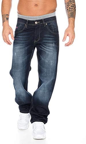 Rock Creek Herren Jeans Hose Denim Blau Straight-Cut Gerades RC-2091 Dunkelblau W42 L38