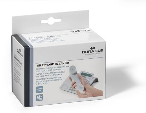 DURABLE - Lingettes nettoyantes pour téléphone TELEPHONE CLEAN- pour le marché: D / L / A / F -pochettes tissé non pelucheux, imprégné sans alcool, pour nettoyage