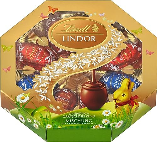 Lindt Schokolade LINDOR Oster Mix | 144 g Kassette | Zartschmelzende LINDOR Eier in drei Sorten: Vollmilch, Feinherb, Nuss | Osterschokolade | Schokoladengeschenk | 1er Pack